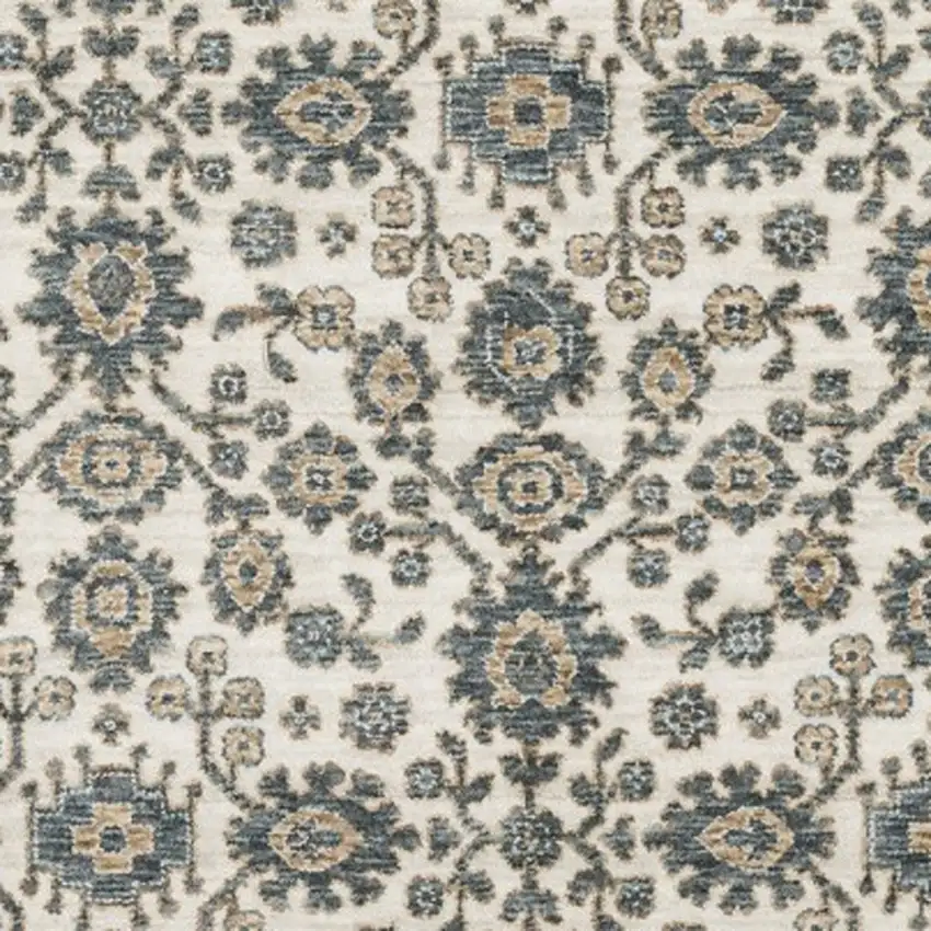 Ivory And Blue Floral Area Rug With Fringe Photo 5