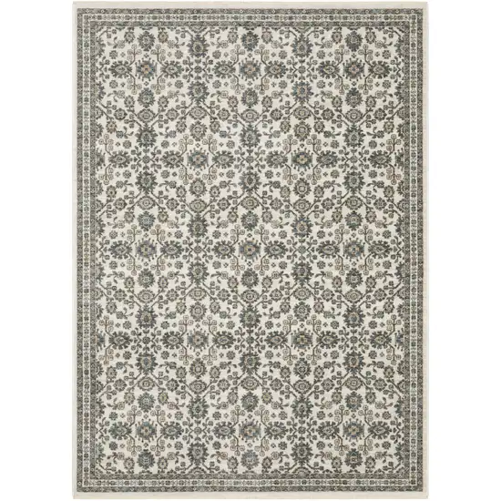 Ivory And Blue Floral Area Rug With Fringe Photo 2