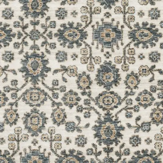 Ivory And Blue Floral Area Rug With Fringe Photo 5