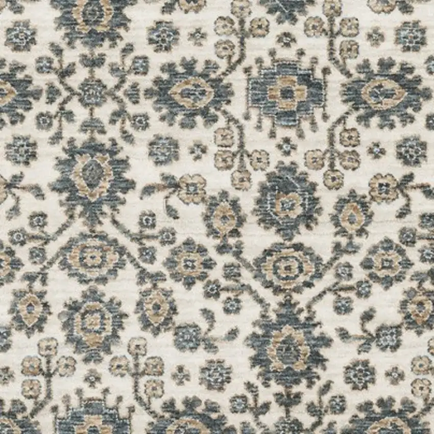 Ivory And Blue Floral Area Rug With Fringe Photo 5