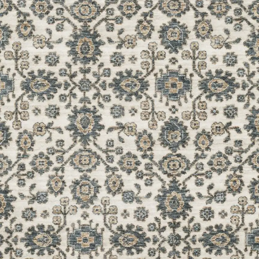 Ivory And Blue Floral Area Rug With Fringe Photo 6