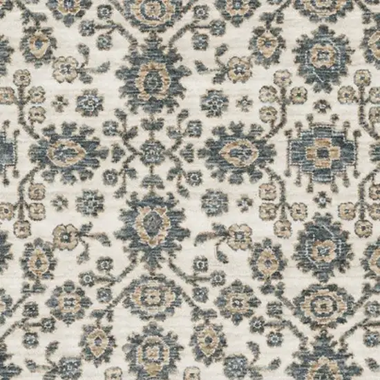 Ivory And Blue Floral Area Rug With Fringe Photo 5