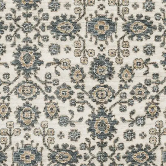 Ivory And Blue Floral Area Rug With Fringe Photo 6