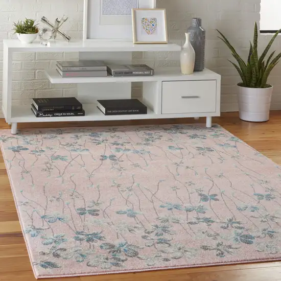 Ivory And Blue Floral Area Rug Photo 5