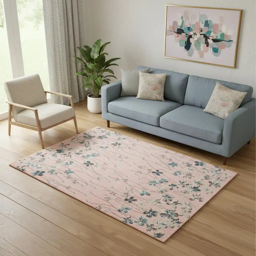 Ivory And Blue Floral Area Rug Photo 1