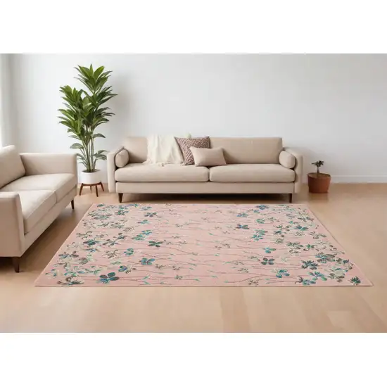 Ivory And Blue Floral Area Rug Photo 1