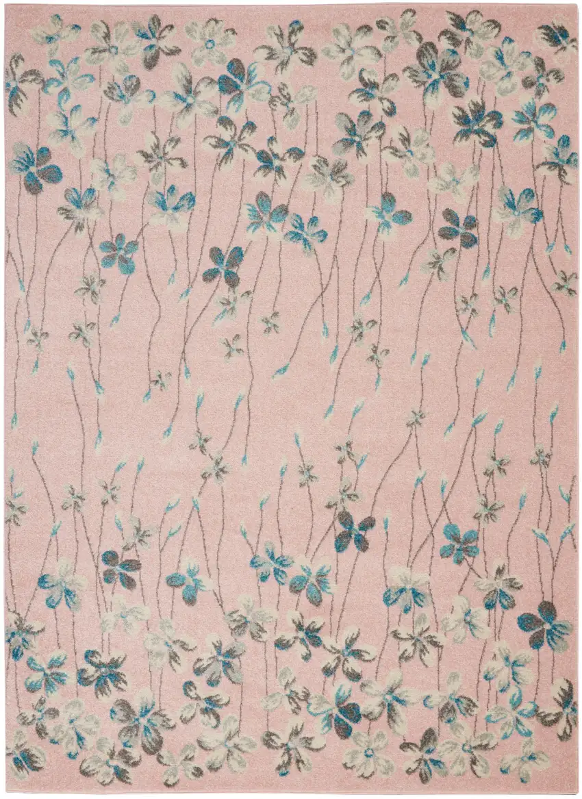 Ivory And Blue Floral Area Rug Photo 2