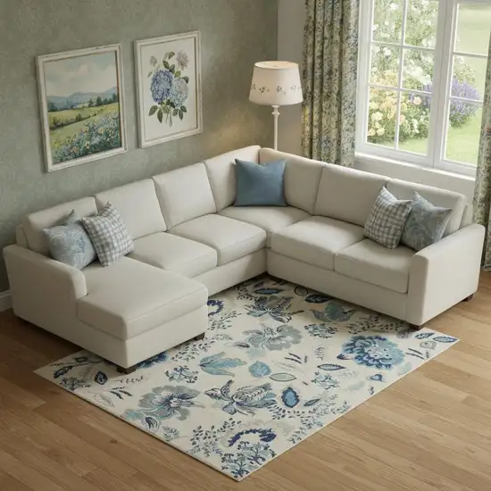 Ivory And Blue Floral Area Rug Photo 1