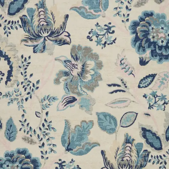 Ivory And Blue Floral Area Rug Photo 7