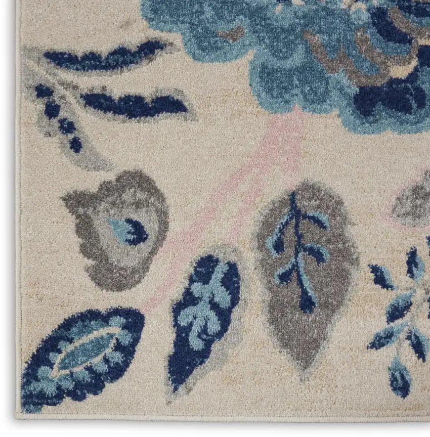 Ivory And Blue Floral Area Rug Photo 9