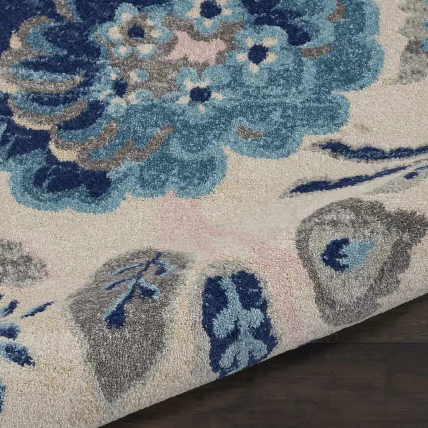 Ivory And Blue Floral Area Rug Photo 9