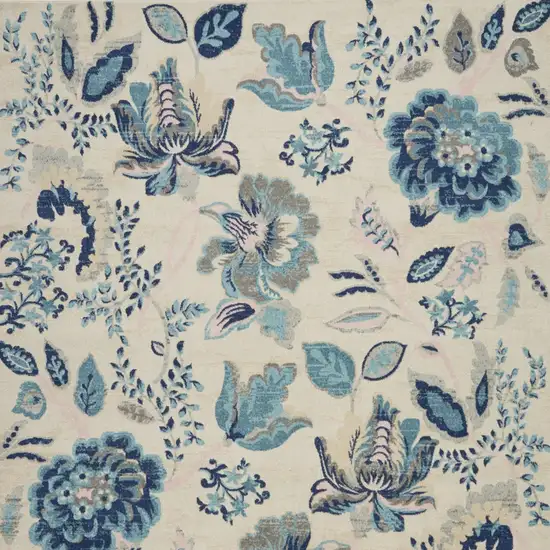 Ivory And Blue Floral Area Rug Photo 8