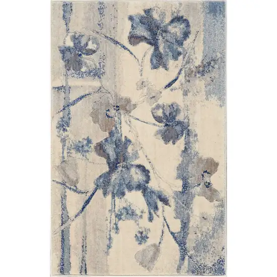 Ivory And Blue Floral Area Rug Photo 7