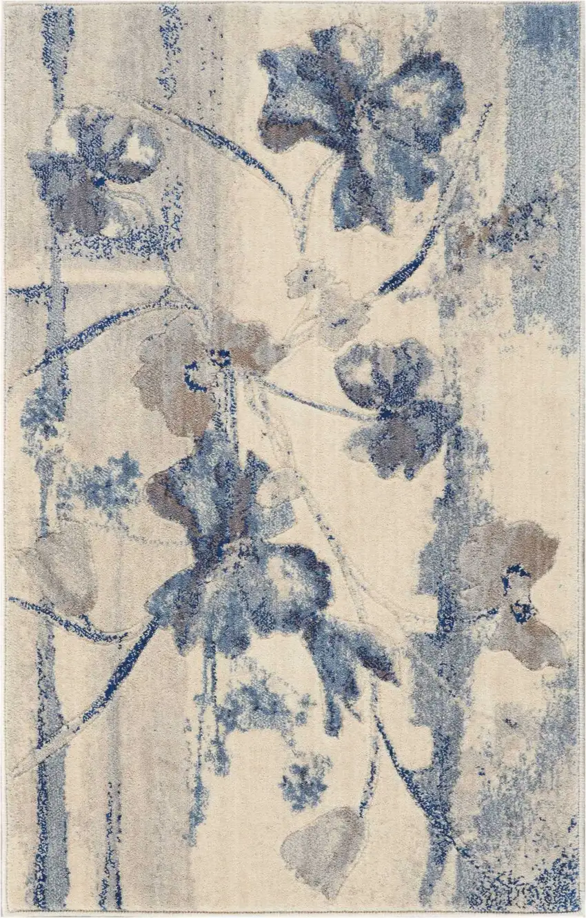 Ivory And Blue Floral Area Rug Photo 6