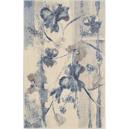 Ivory And Blue Floral Area Rug Photo 2