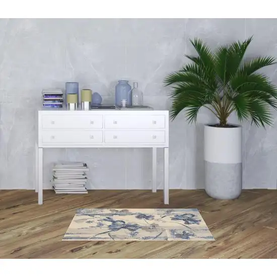 Ivory And Blue Floral Area Rug Photo 1