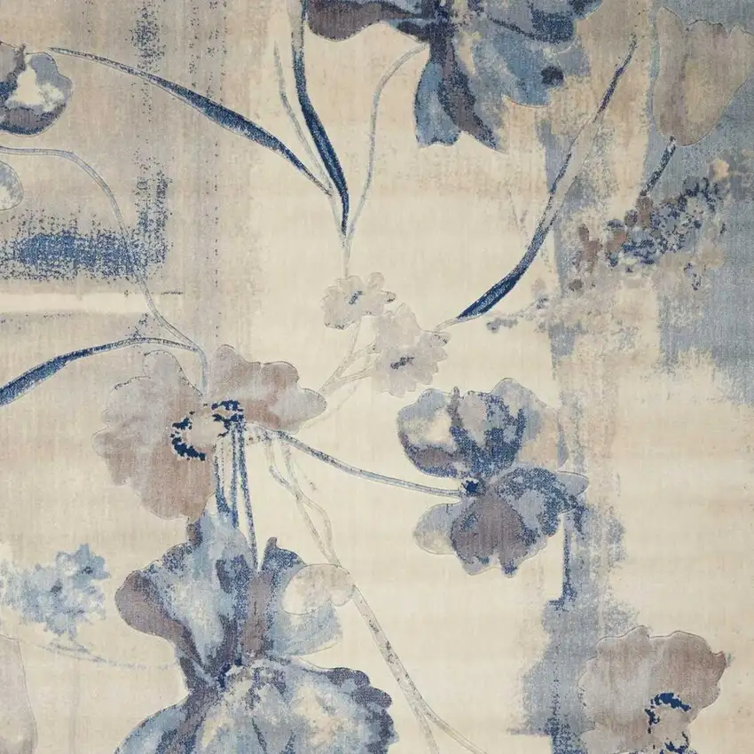 Ivory And Blue Floral Area Rug Photo 3