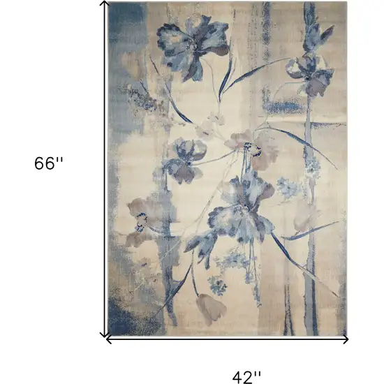 Ivory And Blue Floral Area Rug Photo 9