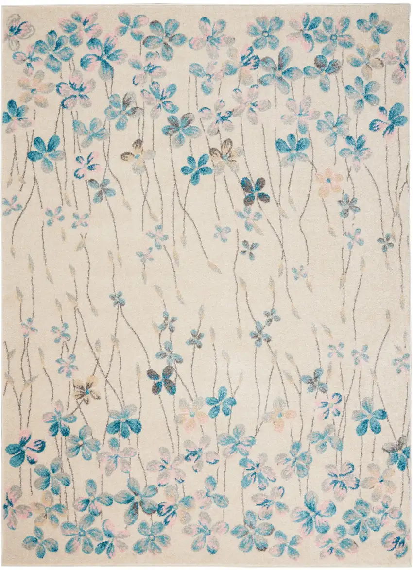 Ivory And Blue Floral Area Rug Photo 8