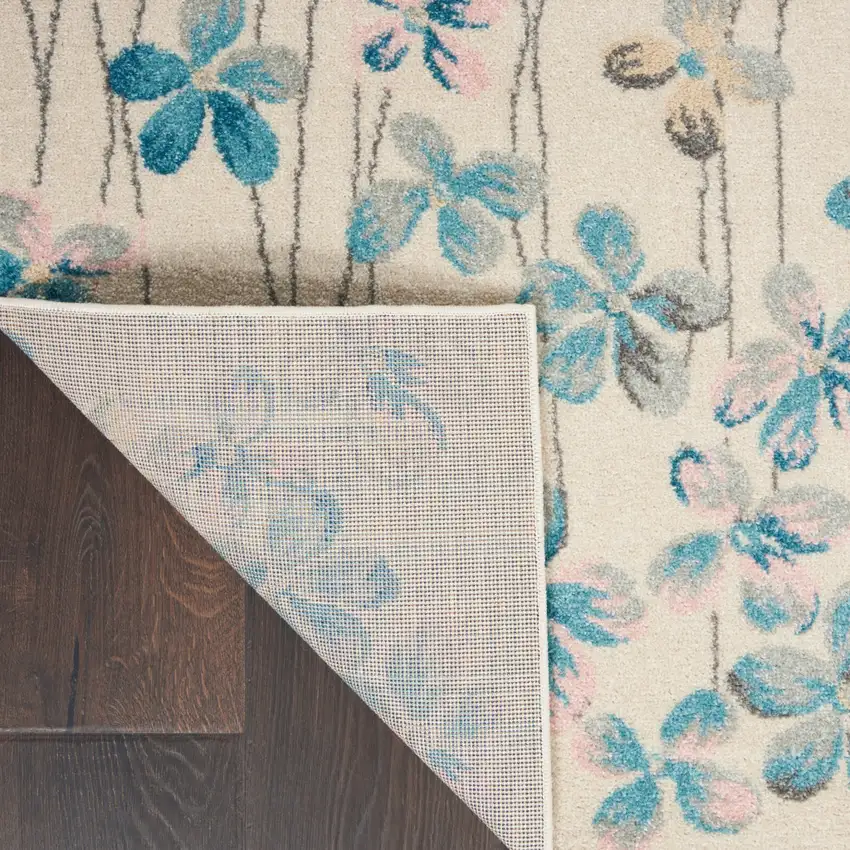 Ivory And Blue Floral Area Rug Photo 9