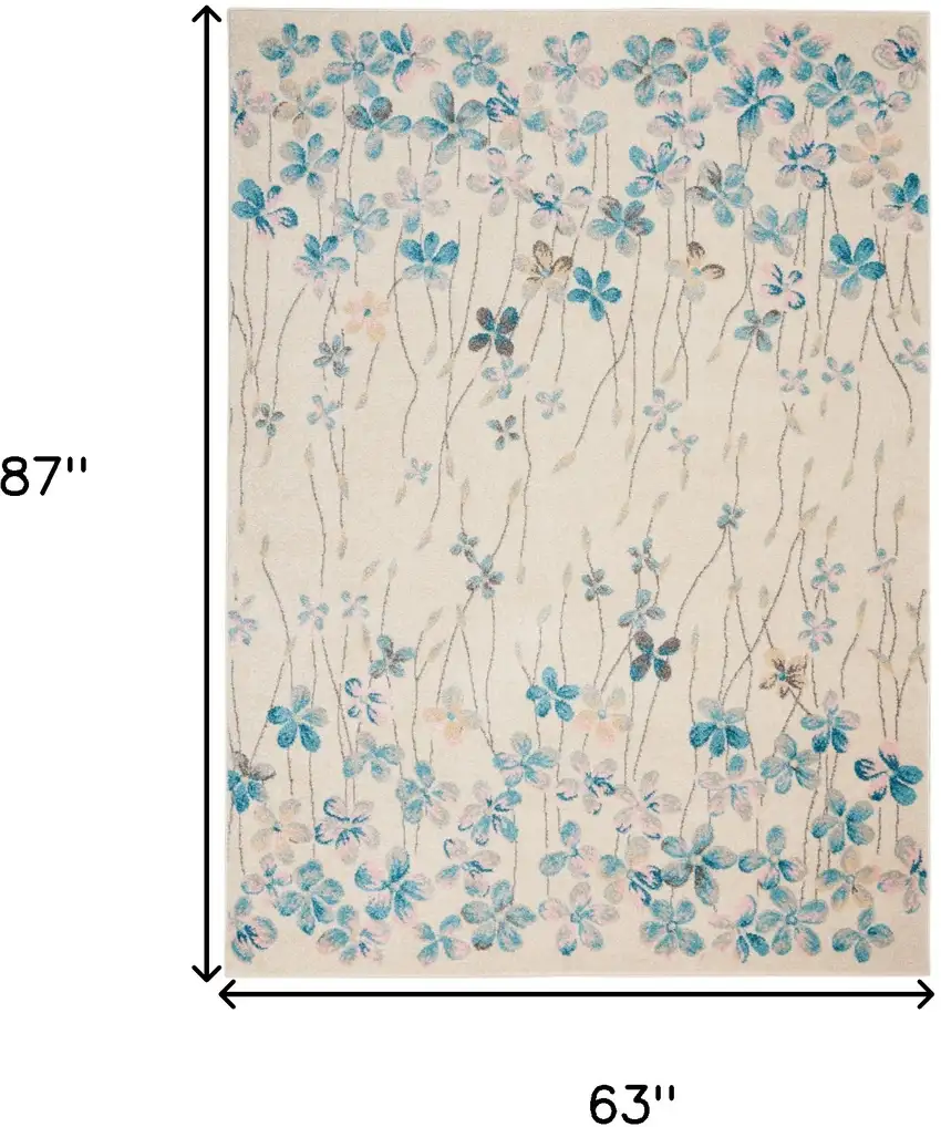 Ivory And Blue Floral Area Rug Photo 3