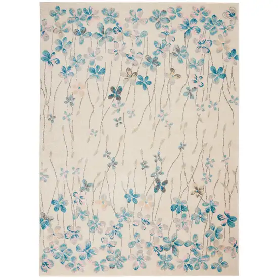 Ivory And Blue Floral Area Rug Photo 8