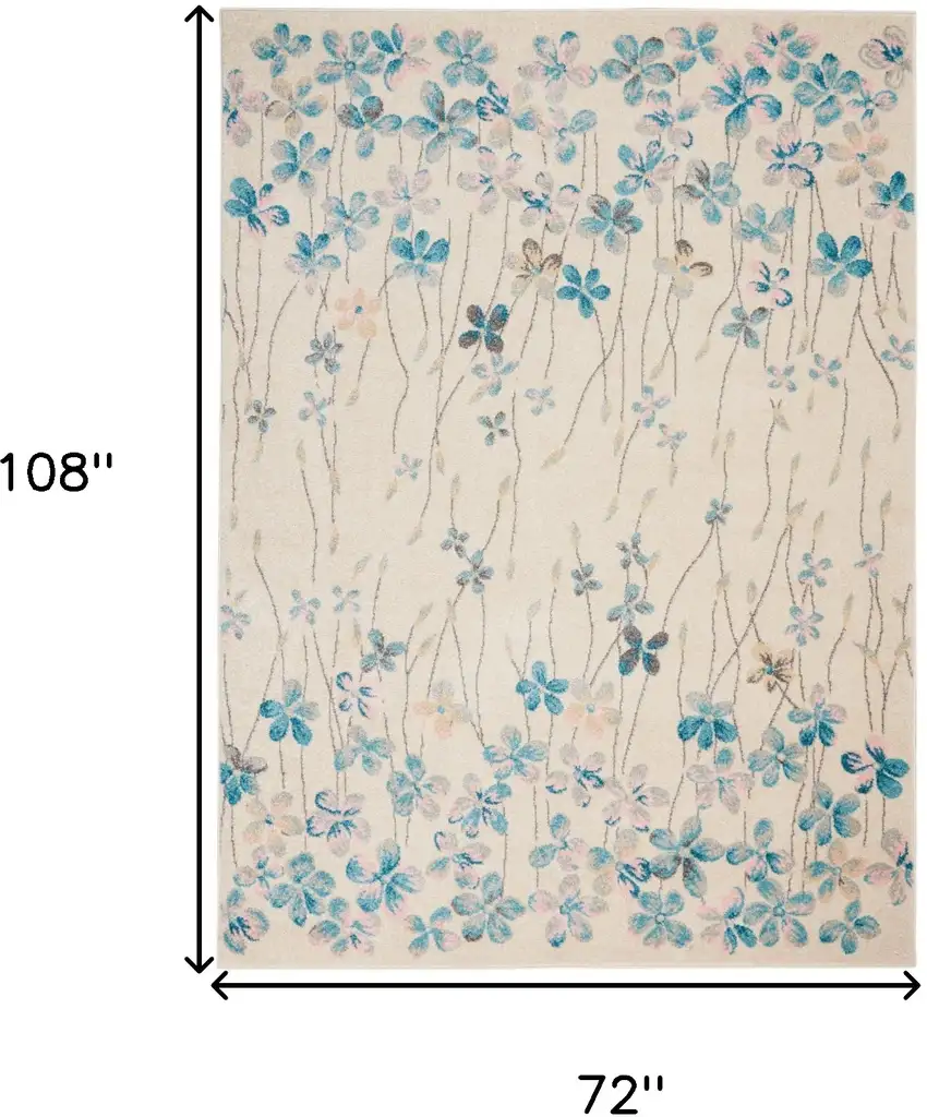 Ivory And Blue Floral Area Rug Photo 3