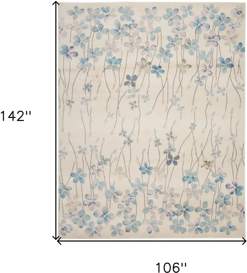 Ivory And Blue Floral Area Rug Photo 3