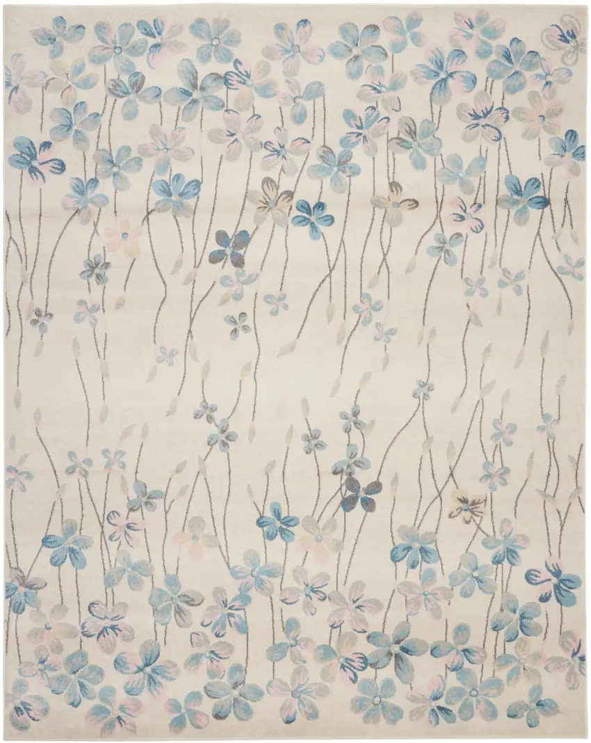 Ivory And Blue Floral Area Rug Photo 2
