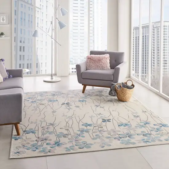 Ivory And Blue Floral Area Rug Photo 5