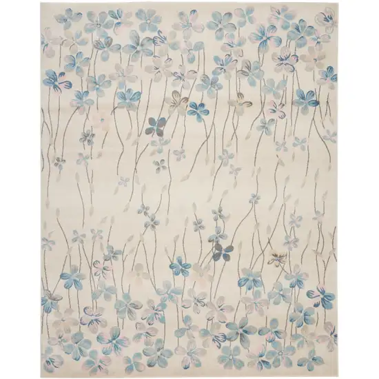 Ivory And Blue Floral Area Rug Photo 1