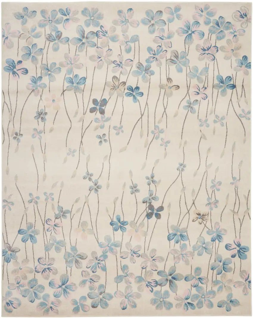 Ivory And Blue Floral Area Rug Photo 1