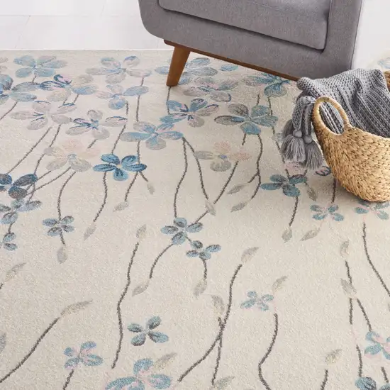 Ivory And Blue Floral Area Rug Photo 4