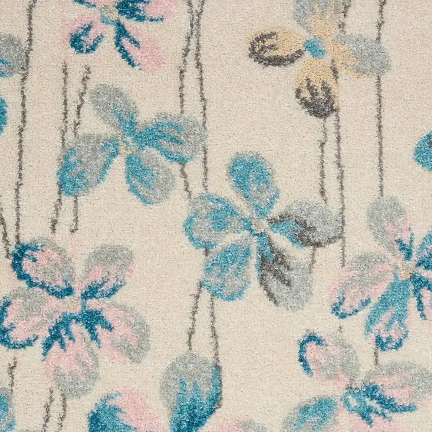 Ivory And Blue Floral Area Rug Photo 7