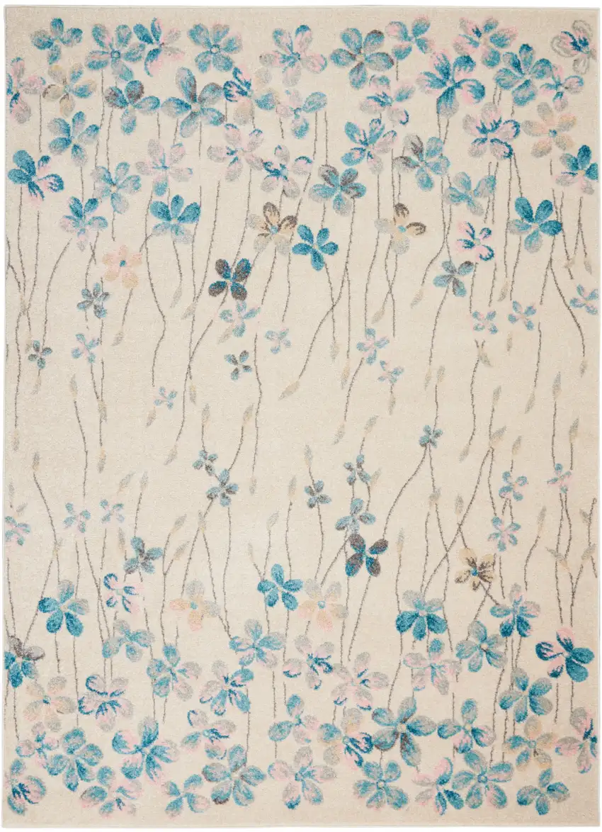 Ivory And Blue Floral Area Rug Photo 1