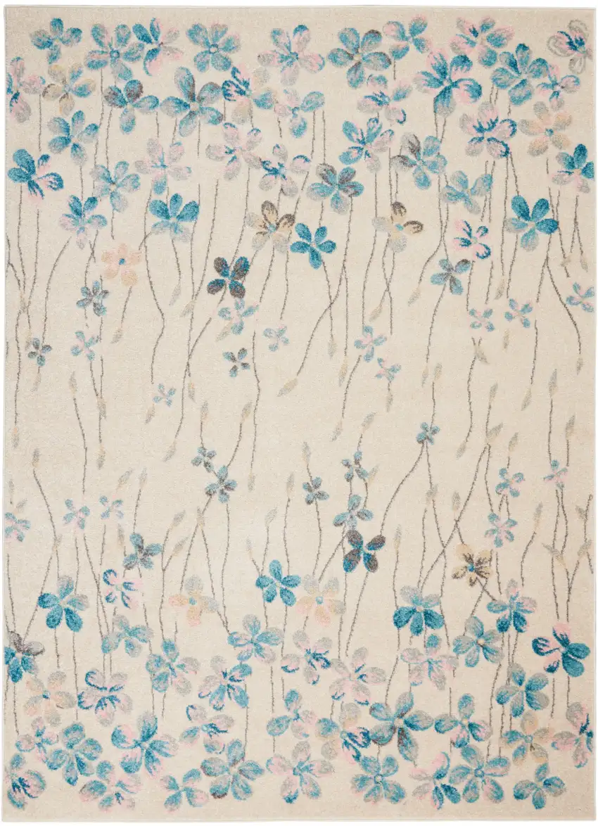 Ivory And Blue Floral Area Rug Photo 2