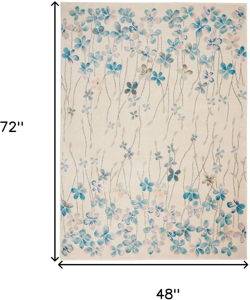 Ivory And Blue Floral Area Rug Photo 3