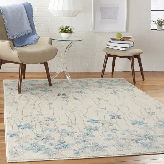 Ivory And Blue Floral Area Rug Photo 6