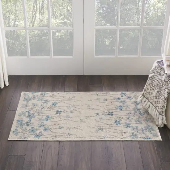 Ivory And Blue Floral Area Rug Photo 4