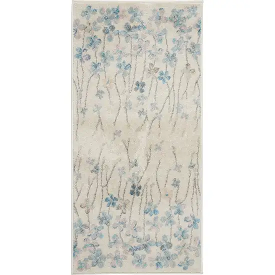 Ivory And Blue Floral Area Rug Photo 1
