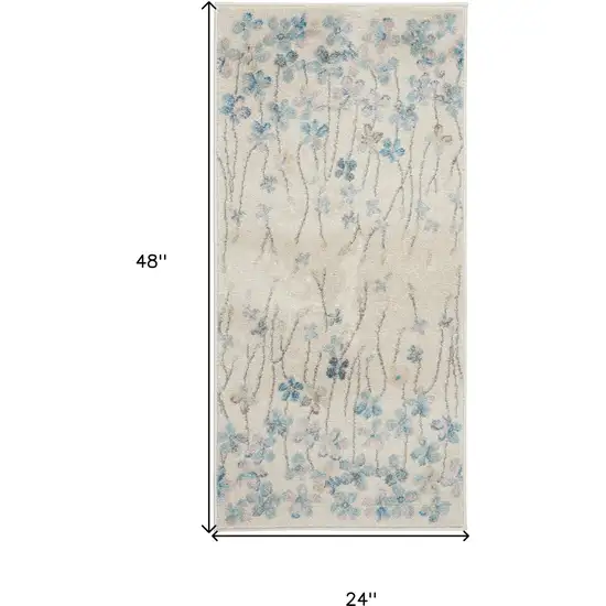 Ivory And Blue Floral Area Rug Photo 3