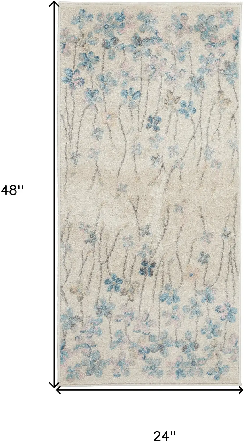 Ivory And Blue Floral Area Rug Photo 3