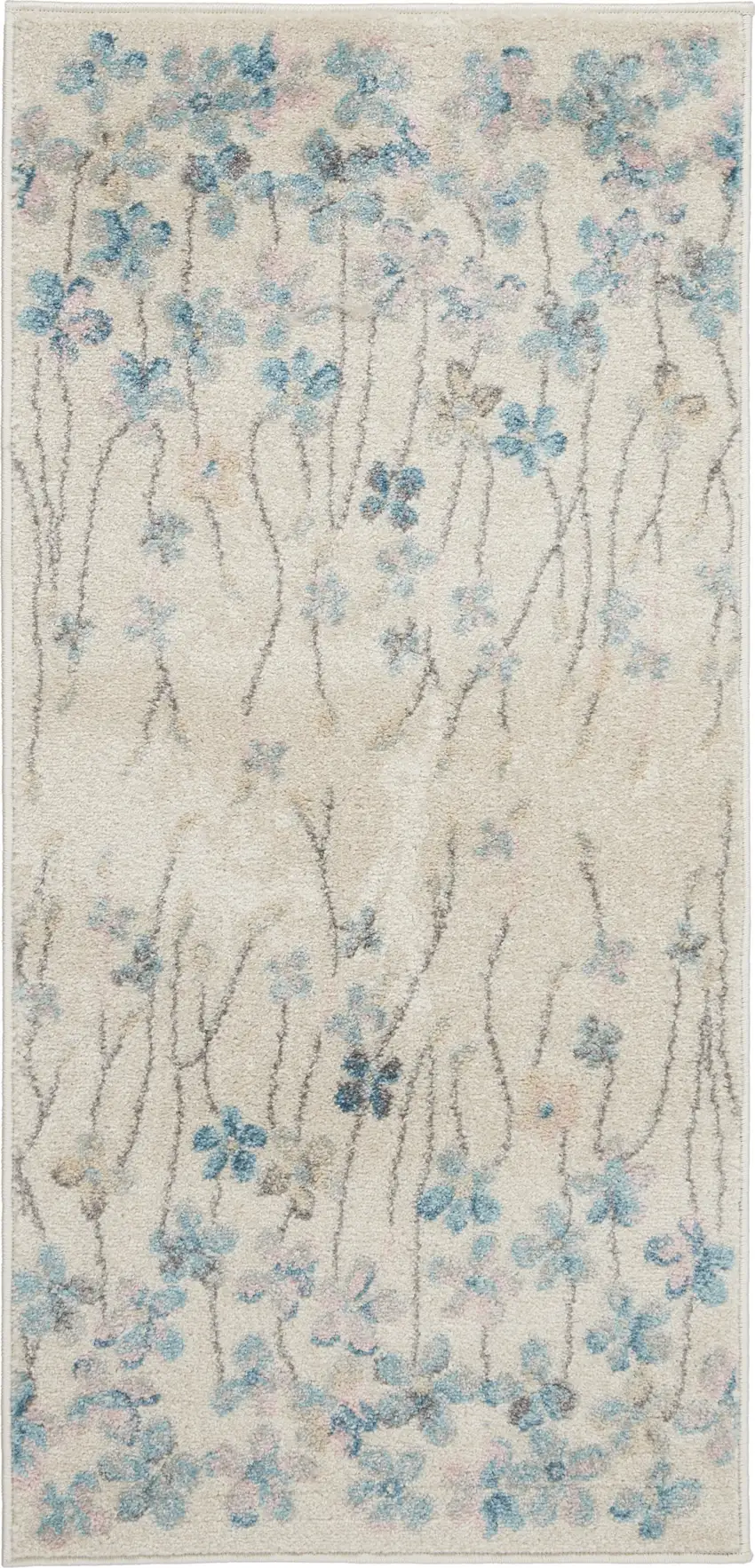 Ivory And Blue Floral Area Rug Photo 2