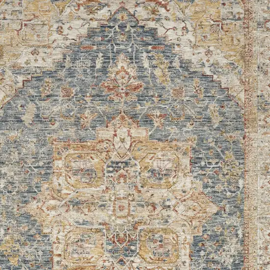 Ivory And Blue Floral Distressed Area Rug Photo 5