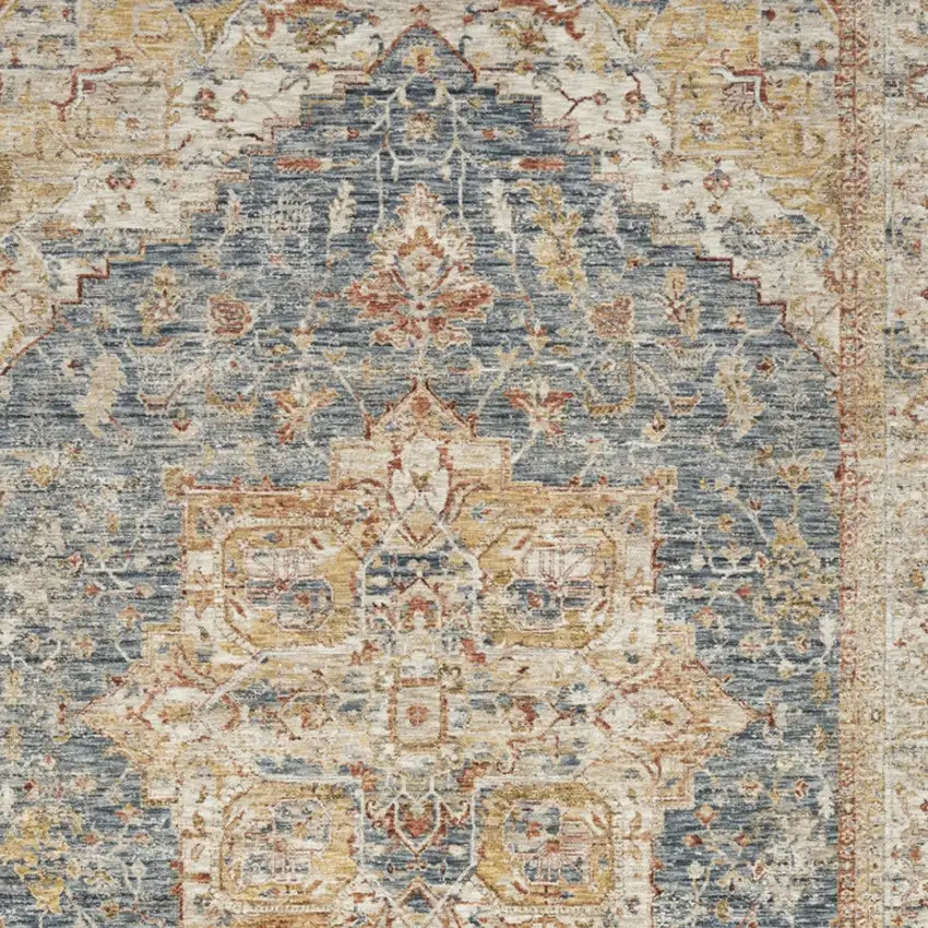 Ivory And Blue Floral Distressed Area Rug Photo 5