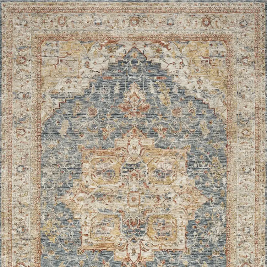Ivory And Blue Floral Distressed Area Rug Photo 6