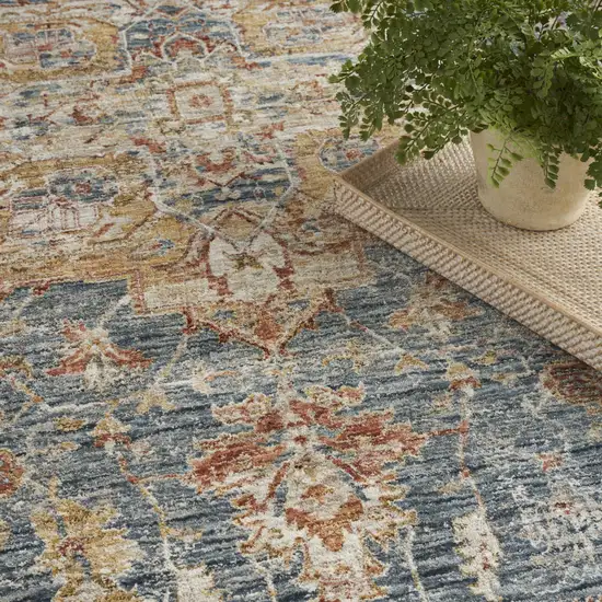 Ivory And Blue Floral Distressed Area Rug Photo 9