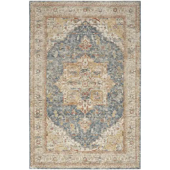 Ivory And Blue Floral Distressed Area Rug Photo 2