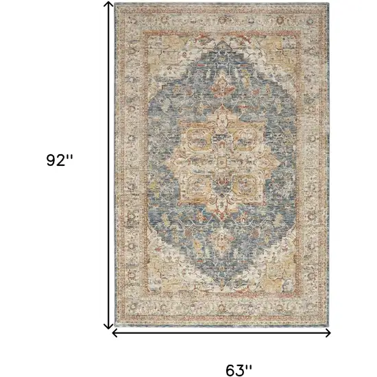 Ivory And Blue Floral Distressed Area Rug Photo 3
