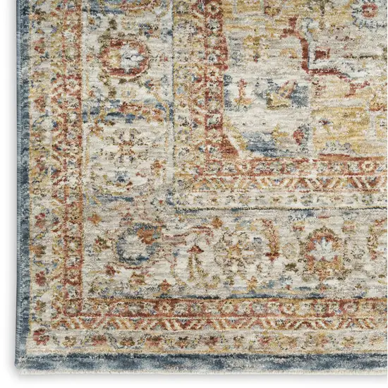 Ivory And Blue Floral Distressed Area Rug Photo 8